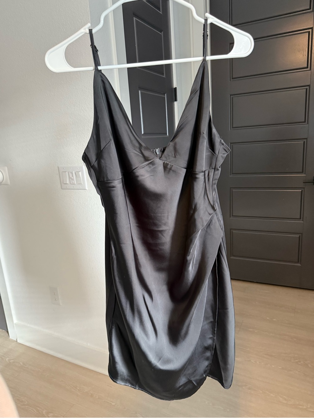 Satin Black Slip Dress with V-Neck